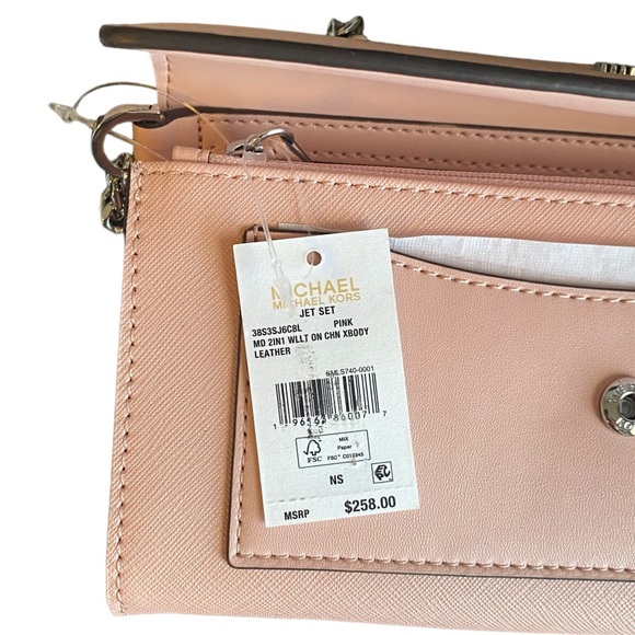 MICHAEL Michael Kors Jet Set Medium 2 in 1 Wallet-On-A-Chain Leather Crossbody - Picture 12 of 13